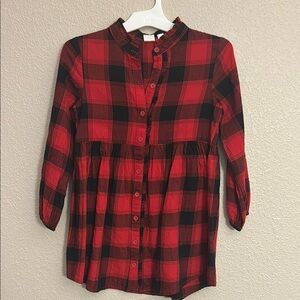 Girls Red and Black Plaid Button-Up Dress